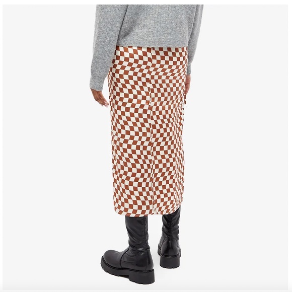 KITRI EMMELINE WAVY CHECKER CHECKERED MIDI SLIP SKIRT Brown /Cream SMALL - Picture 3 of 11